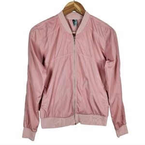 Big John Bomber Jacket Sz Large Pink Zip Front Japanese Ribbed Knit Casual Chic
